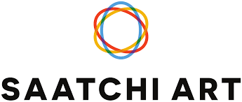 Saatchi Art logo showcasing colorful interlocking circles and bold text, representing Angela Moffat’s artist profile for ordering prints on various materials