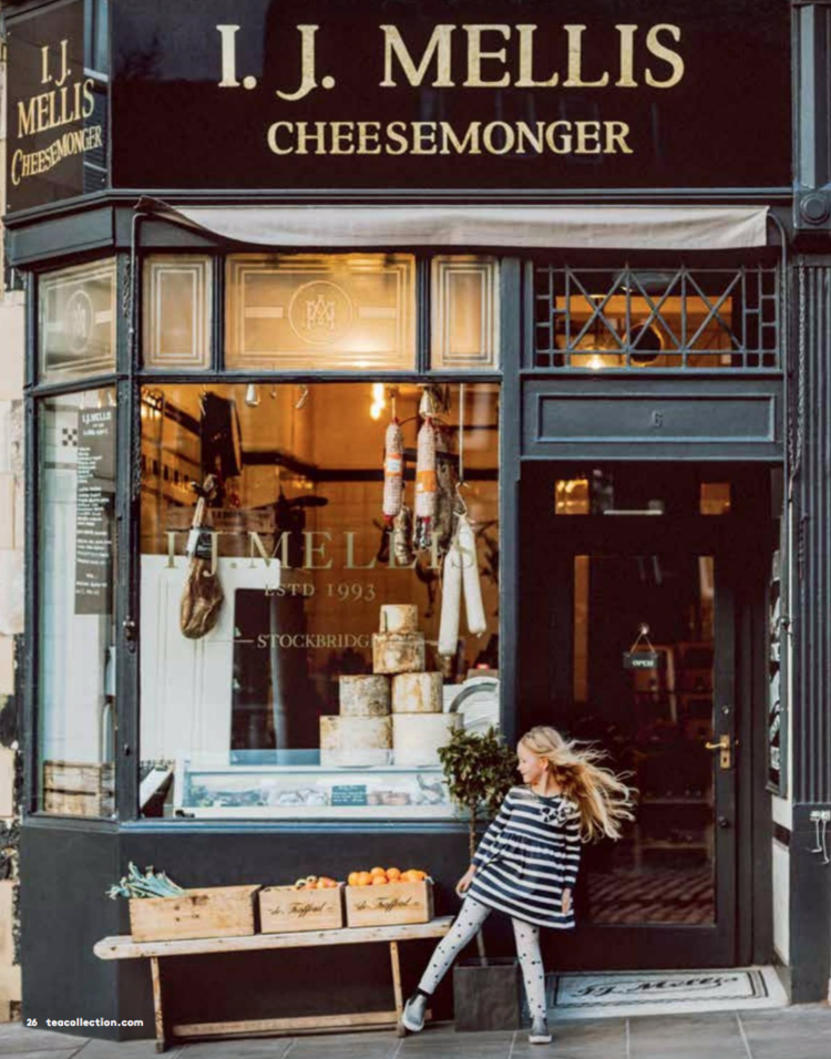 tea-clothing-girl-striped-dress-cheesemonger-shop-filming-scotland-angela-moffat-stylist-edinburgh-scotland-uk